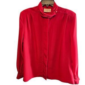 SOPHISTICATES BY PENDLETON RED BLOUSE 12 PETITE BUTTON COLLAR BUTTON UP